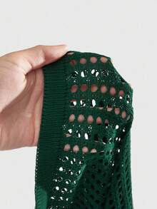 ROMWE MEN Street Life Older Kids' Street Style Jacquard Hollow-Out Knit Top - Dark Green - View 6