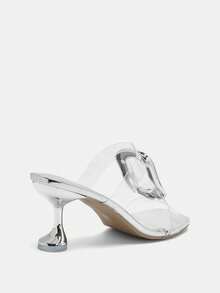 Glitzique Women's Transparent Upper, Silver Kitten Heel High Heels, Silver Metal Buckle Decor Shiny Kitten Heel High Heel Sandals, High Heels/Sexy Party Fashion Elegant Style, Western Wedding Fairy Wedding ABS Plastic (ABS Resin) Rhinestone Mother's Day Lightweight Daily Commute Nightclub Wedding Party Dress Outfit Office Outdoor All Season Slippers,Spring Summer Outfits - Silver - View 10