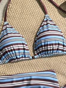 Costavie Bộ bikini kẻ sọc dành cho nữ mùa hè, kiểu dáng giản dị, thích hợp cho kỳ nghỉ, kèm chân váy đi biển, bộ đồ bơi ba mảnh thời trang và thoải mái. - Nhiều màu - Xem 8