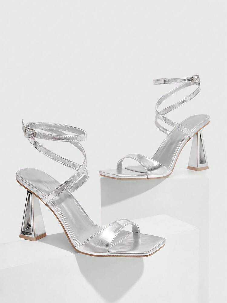 CUCCOO SZL Women's Square Toe Buckle Design High Waist Sandals