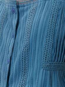 Nöista 无袖荷叶边上衣，宽肩带，方领，前襟纽扣设计。竖条纹蕾丝。适合春季、夏季和音乐节穿着。 - 藍色 - 查看 8