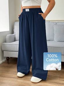 Enliva New Plus Size Casual Simple Versatile Pants, Back To School, Teacher Pants For Women, For Apple And Rounded Body Shape - Navy Blue - View 6