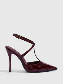 Women's Fashion Pointed Toe High Heel Pumps, Suitable For Daily Commute, Party And Gathering - Burgundy - View 2