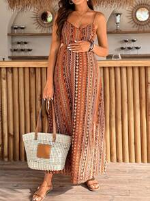 SHEIN Đầm dự tiệc bầu họa tiết hoa nhí, kiểu dáng thường ngày, khoét eo, có dây đeo. - Nhiều màu - Xem 1