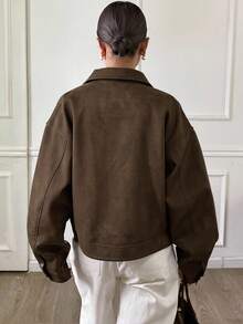 DAZY Autumn/Winter New Loose Casual Thick PU Women Regular Jacket - Brown - View 2