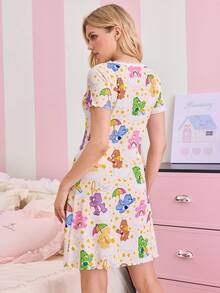 SHEIN X Care Bears 女士卡通印花短袖睡衣 - - 杏色 - 查看 2