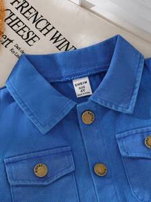 Elladie kids 女童无袖牛仔连衣裙，儿童衬衫领口袋休闲牛仔公主裙，适合日常外出或派对穿着，春季连衣裙 - 深色水洗藍 - 查看 4