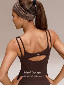 GLOWMODE 24英寸超细柔软无缝闪亮罗纹腰带可拆卸胸垫甜心领连体衣，适合中等强度训练、跑步、健身等。 - 棕色 - 查看 6