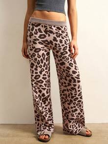 VARSIVA Pantalones deportivos anchos y sueltos con estampado de leopardo, estilo casual y elegante para mujer, otoño/invierno - Multicolor - Ver 4