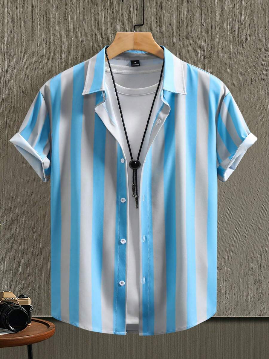 Manfinity Homme Men's Casual Striped Short Sleeve Shirt - Multicolor - View 1