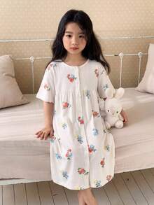 DAZY Kleine Mädchen Nachtwäsche Kleid, Herbst Sommer - Weiss - Übersicht 3