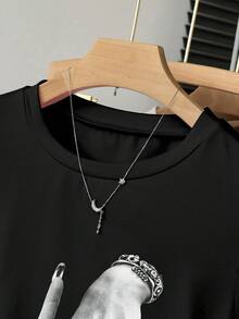 Teen Girl Summer Casual Hand Gesture Print Ruched Waist T-Shirt - Black - View 4