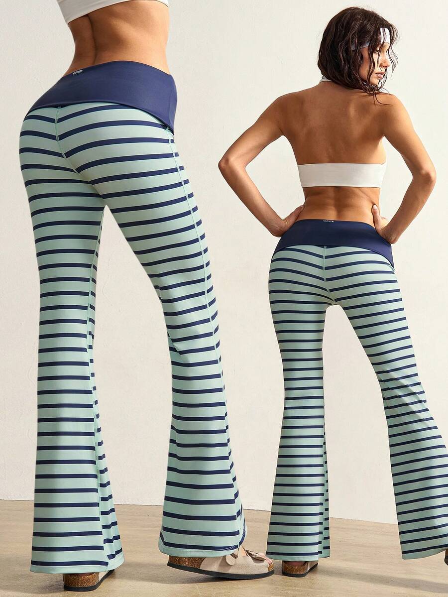 VARSIVA Quần ống loe nữ kẻ sọc phối màu, kiểu dáng thường ngày đa năng và phù hợp cho thể thao.