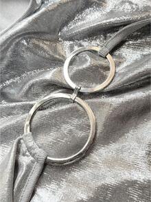 SaltGleam SaltGleam Vestido mini ajustado plisado con detalle de anillo redondo, moda de verano para mujer - Plateado - Ver 3