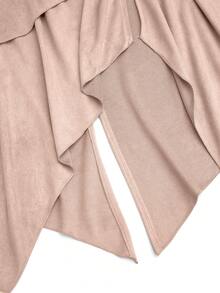 Sweetra Plus Size Vintage Suede Skirt, Elastic Waist Asymmetrical Hem A-Line Skirt, Suitable For Spring And Autumn - Khaki - View 5