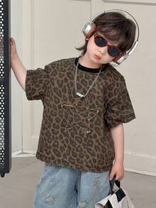 Dazy Kids 幼儿男童宽松休闲牛仔T恤，星形图案，夏季 - 棕色 - 查看 7