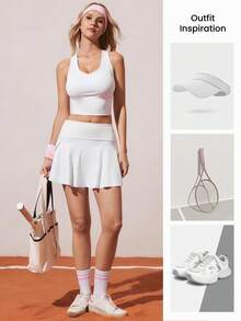 CourtClass Women's Tennis Outfit With Mesh Back, Sports Bra And Skirt, 2 Pieces Set - White - View 4