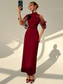 Franclia Đầm đỏ không tay ôm dáng dành cho nữ - Màu Đỏ Sâu - Xem 4