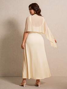 Elaquor Robe élégante à col montant et manches chauve-souris pour femmes de grande taille, en couleur unie. Tenues élégantes classiques pour femmes. Robe de soirée élégante pour le printemps/été, les vacances, les mariages, les remises de diplômes et les festivals. - Nude - Voir 2