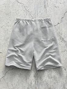 EVRINFINITE 男士抽绳腰带宽松运动短裤，长款全息纯色街头风运动短裤 - 灰色 - 查看 2