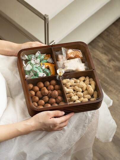 1 chiếc - Đĩa đựng trái cây vuông chia ngăn, màu tự nhiên, họa tiết lưới, đĩa trưng bày món tráng miệng, khay đựng trái cây đa năng, thích hợp để trang trí bàn ăn, dùng trong gia đình và nhà bếp.