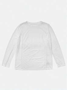 WanderVale Loose Fit Drop Shoulder Striped Casual Sports T-Shirt - White - View 7