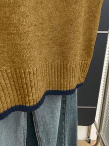 Franclia Áo vest dệt kim màu yến mạch viền đen mới, cổ polo cài nửa khuy, trang trí viền tương phản, dáng ôm không tay, chất liệu dệt kim mềm mại với họa tiết gân mịn, màu yến mạch nhạt trông thanh lịch và cổ điển, đơn giản và thoải mái, phù hợp cho mặc hàng ngày, phối lớp, đi làm, đi học, viền tương phản tạo chiều sâu, cổ polo trông gọn gàng, dáng rộng che khuyết điểm mà không gây cồng kềnh. - gừng - Xem 4