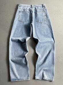 GALLERY FADE Quần jean nam cotton dáng rộng có túi xéo rộng thùng thình dài giặt vận động viên trượt băng Jean Cargo trơn màu xanh nhạt đi chơi Y2K - Rửa nhẹ - Xem 2