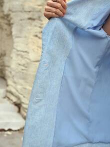 MOTF PREMIUM ÁO KHOÁC NỮ DÁNG RỘNG, HỌA TIẾT GIẢ MẠO VẢI LINEN VÀ DENIM. - Màu xanh lam - Xem 7