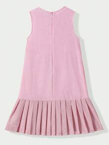 Casuvi Kids 女童优雅甜美无袖迷你连衣裙，层叠荷叶边下摆，白色蝴蝶结点缀，适合夏季和奢华派对穿着 - 淺粉色 - 查看 2