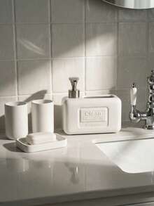 Cirelle Ceramic Rectangular Lotion Pump Dispenser, Refillable Bottle For Bathroom Hand Soap & Shampoo - White - View 4