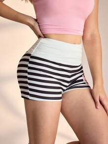 Medorelle Quần short nữ cạp chun, in họa tiết sọc số. - Nhiều màu - Xem 5