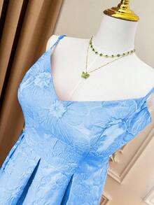 Rometta 大码女式V领褶皱优雅派对连衣裙，晚礼服 - 天藍色 - 查看 4