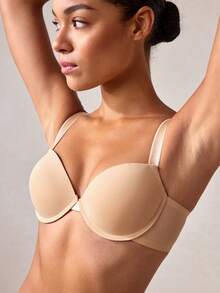 Veilyse Minimalist Solid Color Wire Bra And Thong Lingerie Setfor Summerfor Summer - Apricot - View 7