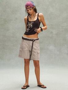 Bohemela Women's Summer Y2K Beach Vacation Casual Bohemian Music Festival Stretch 3D Pattern Crochet Casual Tank Top, Western Style, Summer Top, Women's Summer Clothing, Free And Casual Style, Fashionable Women's Clothing, Beachwear, Summer Vacation Wear - White - View 7