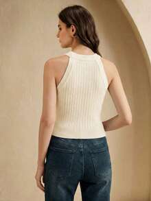 Anewsta Women's Solid Color Round Neck Fitted Casual Everyday Top - Apricot - View 7