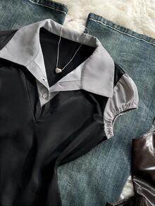 Glimmora Women's Slim Fit Polo Collar 2 In 1 T-Shirt - Multicolor - View 5