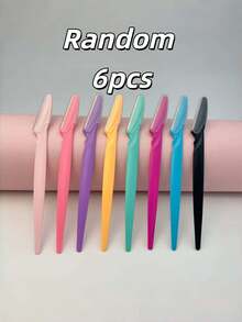 六支装不锈钢眉刀套装，直柄面部毛发修剪器，带安全盖，女士精密美容工具，修容套装，旅行剃须刀，送朋友的礼物 - 彩色 - 查看 2