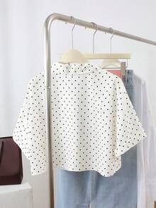 Franclia Retro Polka Dot Collar Short Sleeve Shirt, Casual/Commute - Apricot - View 2