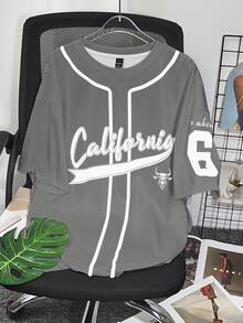 Manfinity LEGND Áo thun nam tay ngắn cổ tròn in hình bò tót, kiểu dáng rộng rãi, thoải mái. - Xám - Xem 5