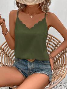 SHEIN Frenchy Regata listrada fina com acabamento em vieira - Verde Azeitona - Ver 7