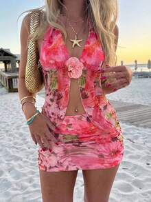 Aloruh 女士3D立体花卉装饰系带时尚约会派对迷你连衣裙 夏季夏季服装 沙滩装 女士沙滩度假装 度假装 女士波西米亚热带度假装 热带度假女士服装 花卉连衣裙 女士花卉连衣裙 女士粉色连衣裙 女士夏季服装 波西米亚夏季服装 - 彩色 - 查看 5