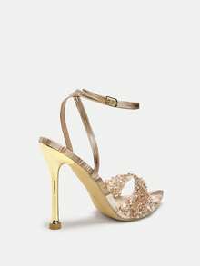 High Heel Fashionable Pointed Toe Metal Sandals, Casual For Daily Wear In Summer - Apricot - View 5