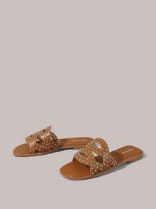 Styleloop Ladies, Buckles, Trim, Flat Sandals Holiday Travel Essential Boho Cowgirl Outfit - Brown - View 7