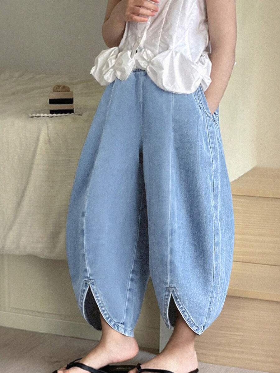 LMoss Kids 年轻女孩宽松修身锥形牛仔裤 - 淺色水洗藍 - 查看 1