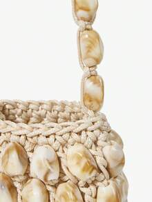 Maija Ladies, Women Top Handle Bags, Acrylic Bead Crochet Bag, Bucket Bag, Fashionable, Elegant, Simple, Personalized, Versatile, For Beach, Vacation, Holiday, Summer, Seaside, Beach Party - Beige - View 6