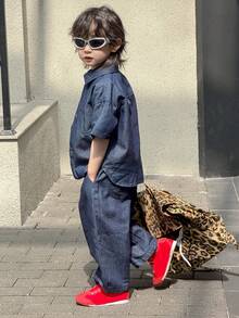 DAZY 男童短袖衬衫和牛仔裤套装 - 藍色 - 查看 2