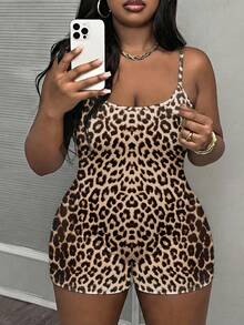 Slaydiva 大码豹纹无袖连体裤 - 彩色 - 查看 1