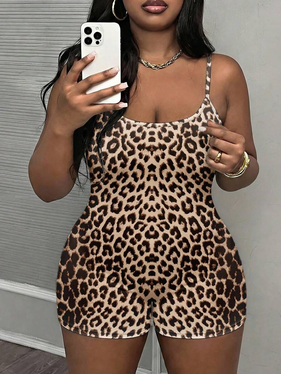 Slaydiva 大码豹纹无袖连体裤 - 彩色 - 查看 1