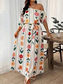 Weeklong Plus Size Floral Print Dress - Multicolor - View 3